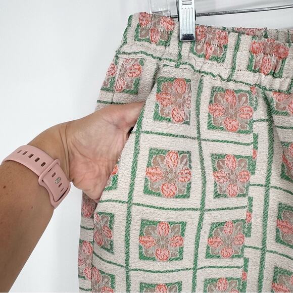 Pleasures Slippy Easy Pant Tapestry Floral Jaquard Pull On Drawstring In Cream L - Picture 8 of 16